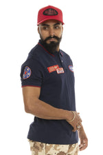 Navy blue cotton polo shirt in garage style - Image n°3