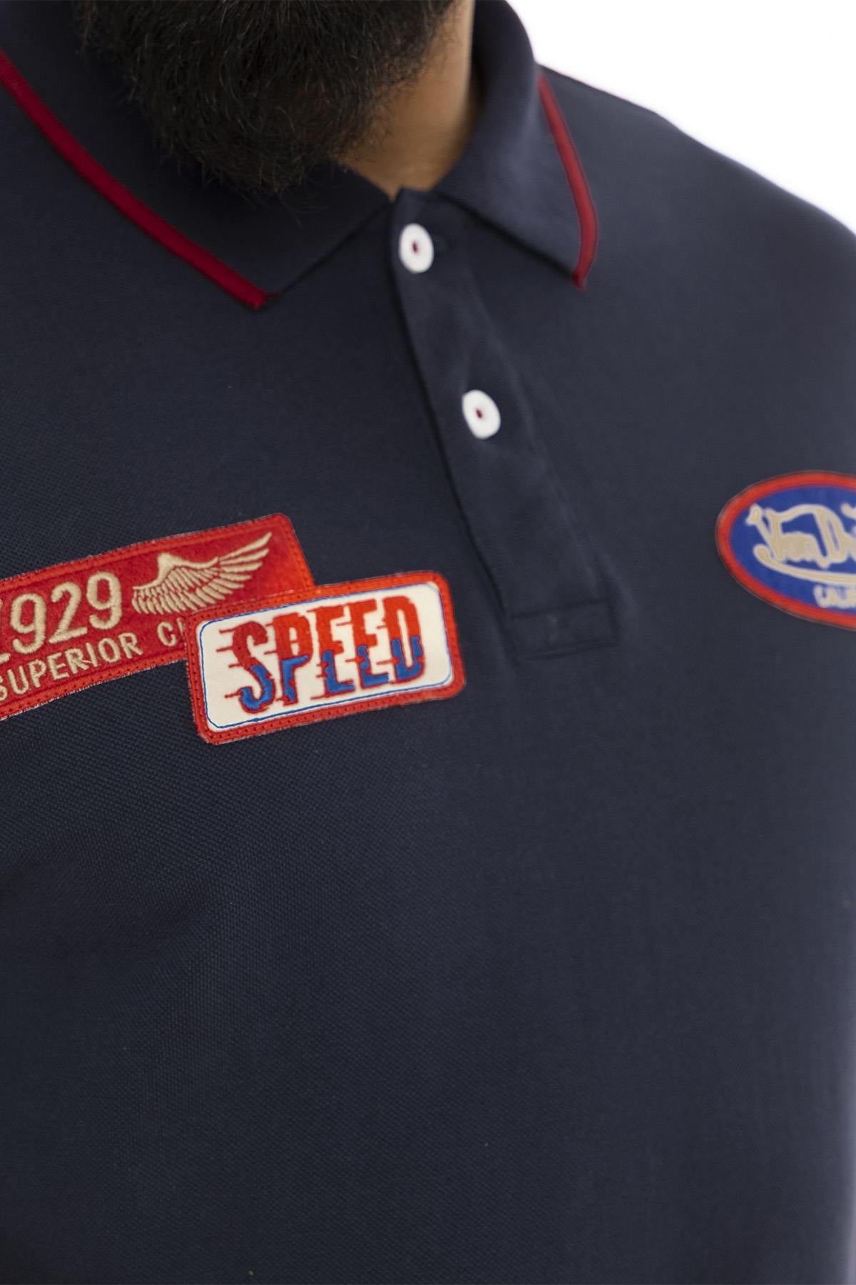 Navy blue cotton polo shirt in garage style - Image n°2