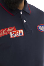 Navy blue cotton polo shirt in garage style - Image n°2