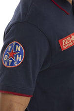 Navy blue cotton polo shirt in garage style - Image n°4