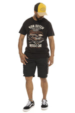 Black cotton muscle car theme t-shirt - Image n°4
