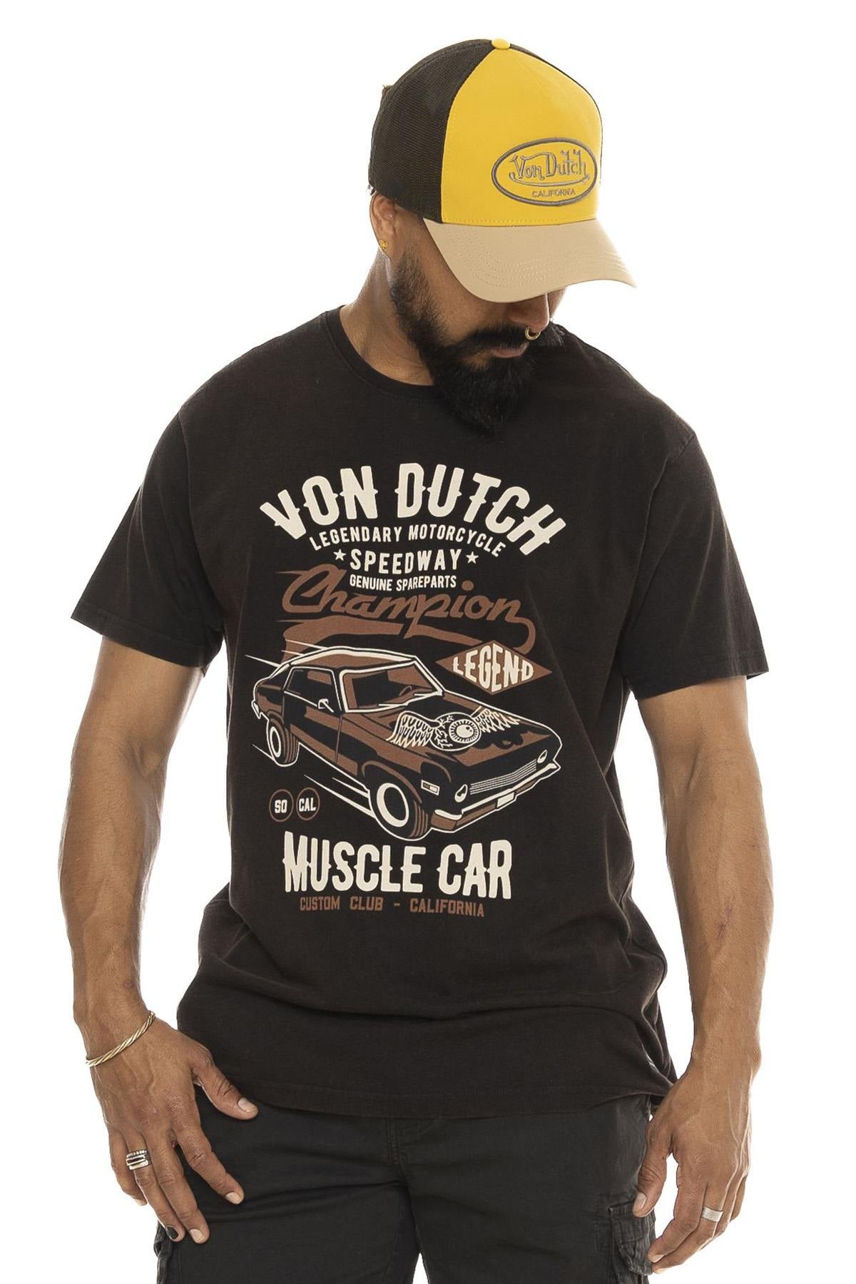 Black cotton muscle car theme t-shirt - Image n°1