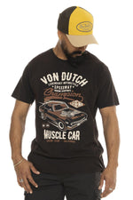 Black cotton muscle car theme t-shirt - Image n°1