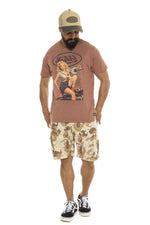 Salmon-colored pin-up cotton T-shirt - Image n°4