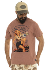 Salmon-colored pin-up cotton T-shirt - Image n°1