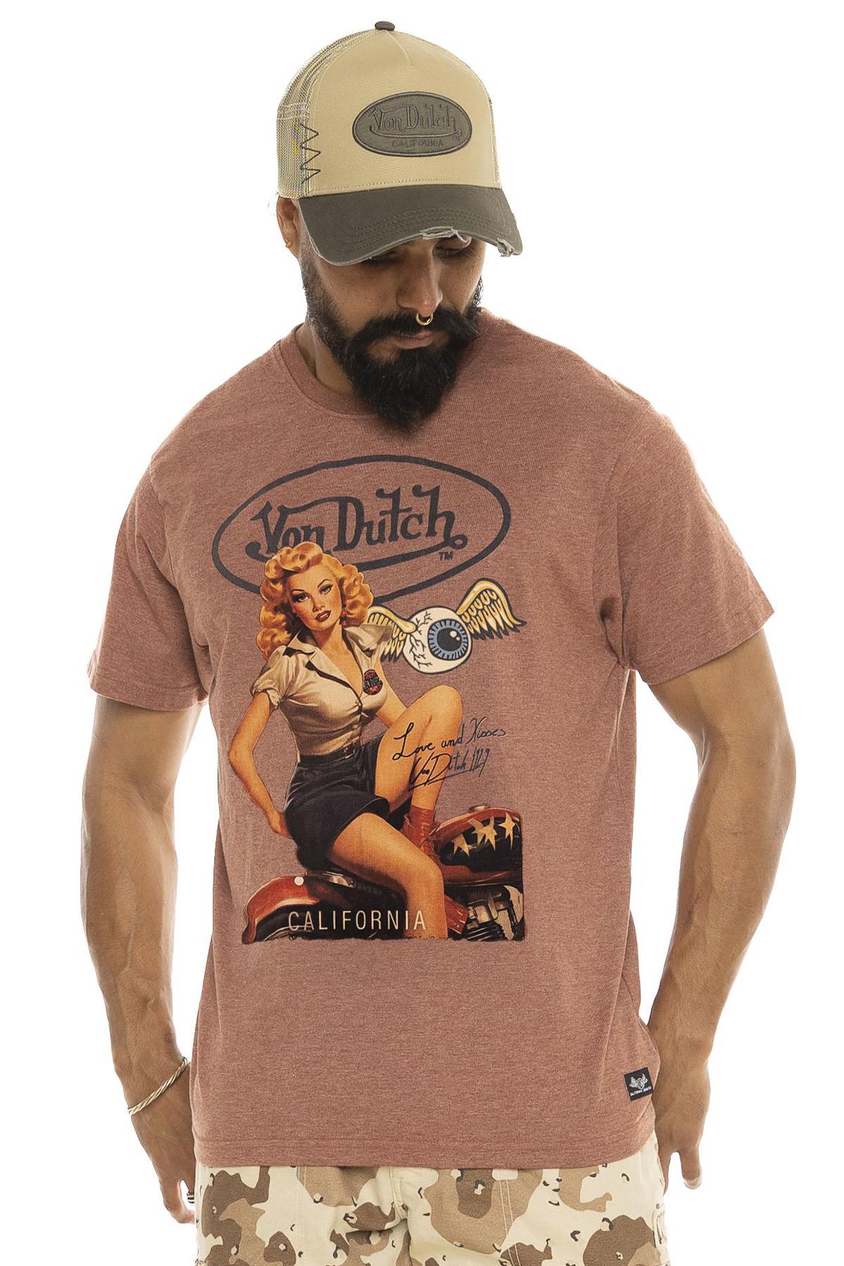 Salmon-colored pin-up cotton T-shirt - Image n°1