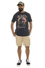Navy blue cotton t-shirt with biker wolf print - Image n°4