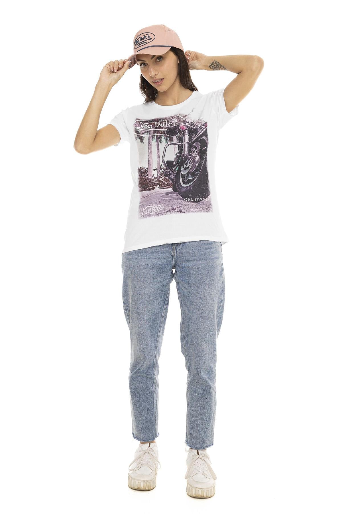 White t-shirt with motorcycle print - Image n°6