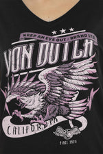Black t-shirt with pink eagle illustration - Image n°2