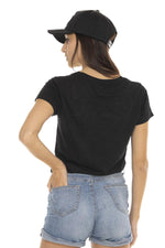 Black V-neck t-shirt with Kustom illustration - Image n°3