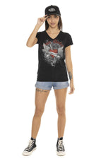 Black V-neck t-shirt with Kustom illustration - Image n°4