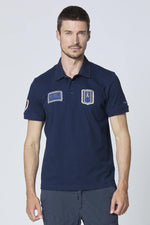 Navy blue cotton polo shirt with Italian aviation patch - Image n°1