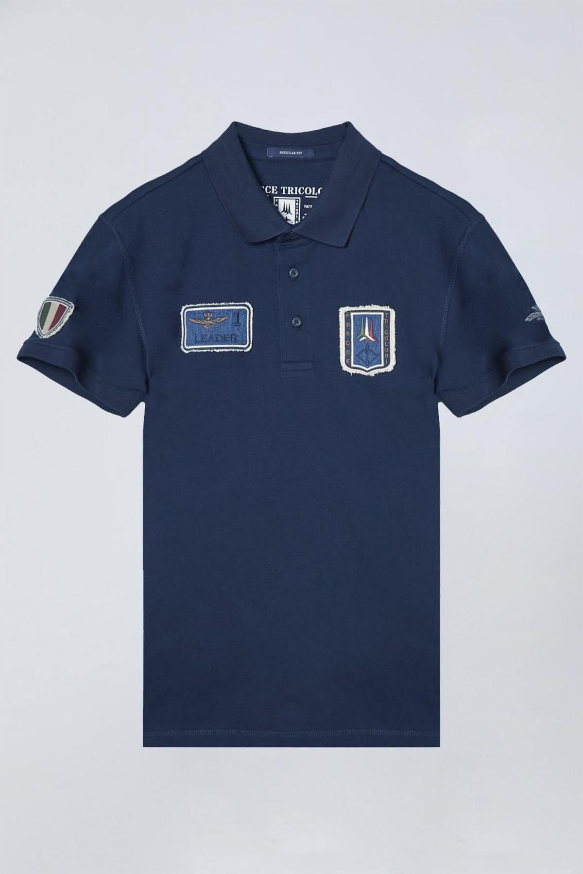 Navy blue cotton polo shirt with Italian aviation patch - Image n°8