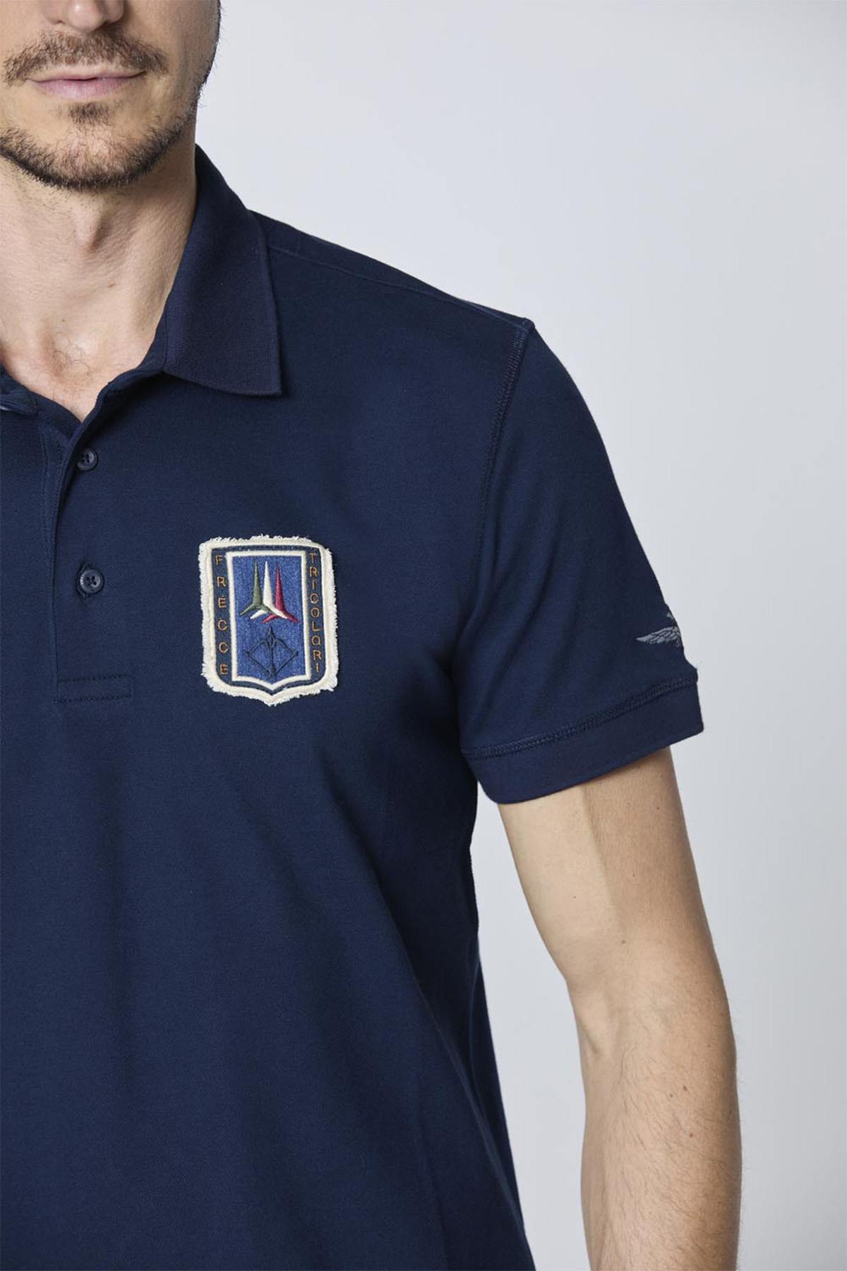 Navy blue cotton polo shirt with Italian aviation patch - Image n°2