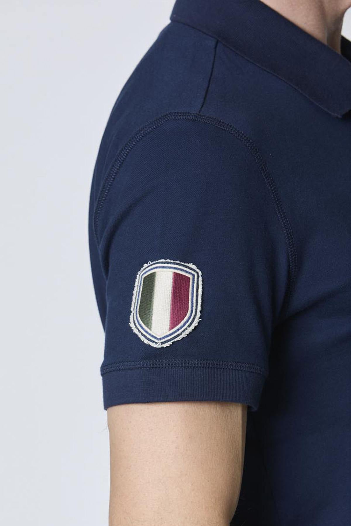 Navy blue cotton polo shirt with Italian aviation patch - Image n°5