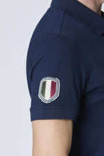 Navy blue cotton polo shirt with Italian aviation patch - Image n°5