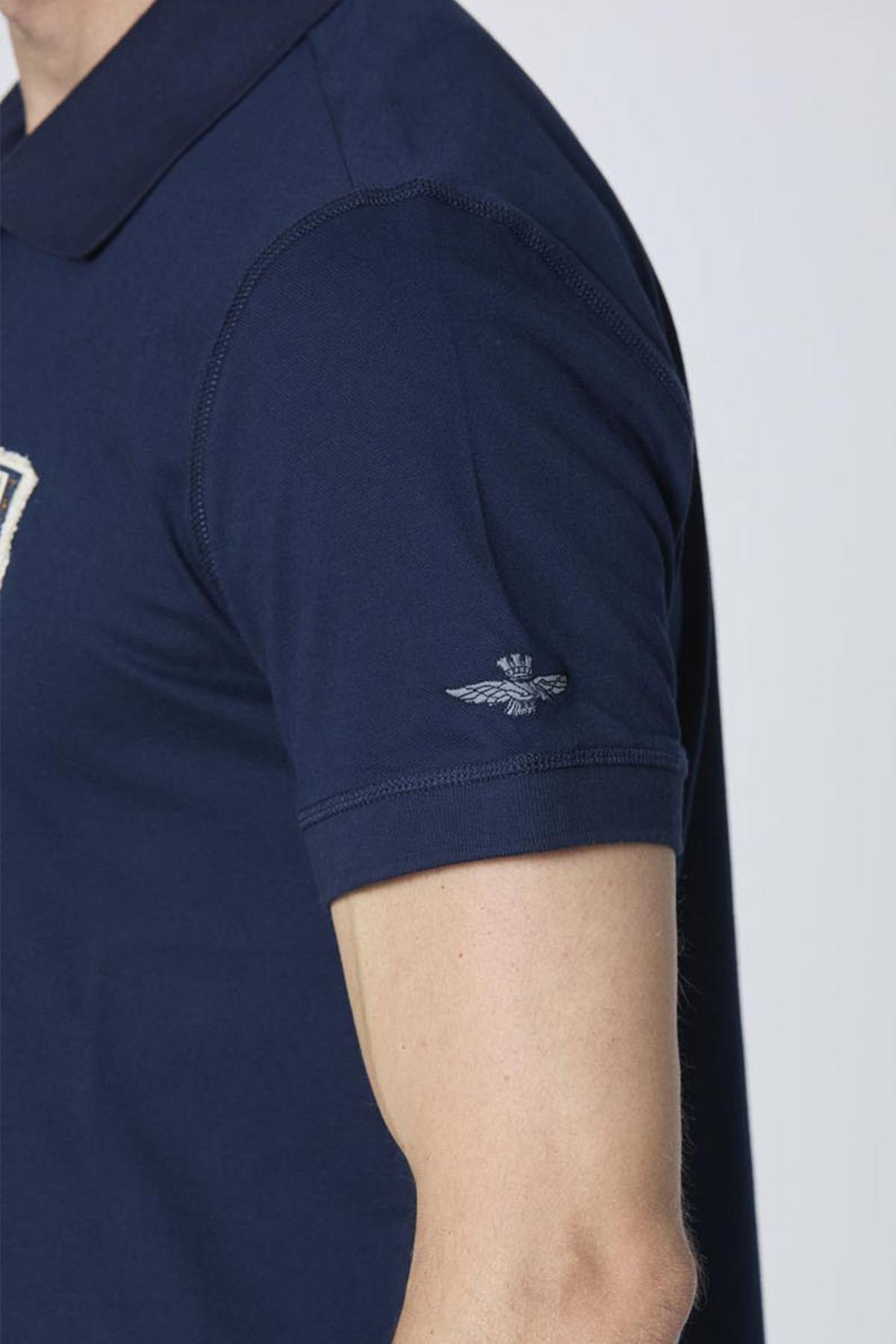 Navy blue cotton polo shirt with Italian aviation patch - Image n°7
