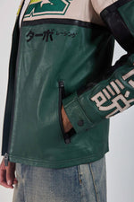 Vintage green and off-white racing leather jacket - Image n°8