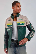 Vintage green and off-white racing leather jacket - Image n°2