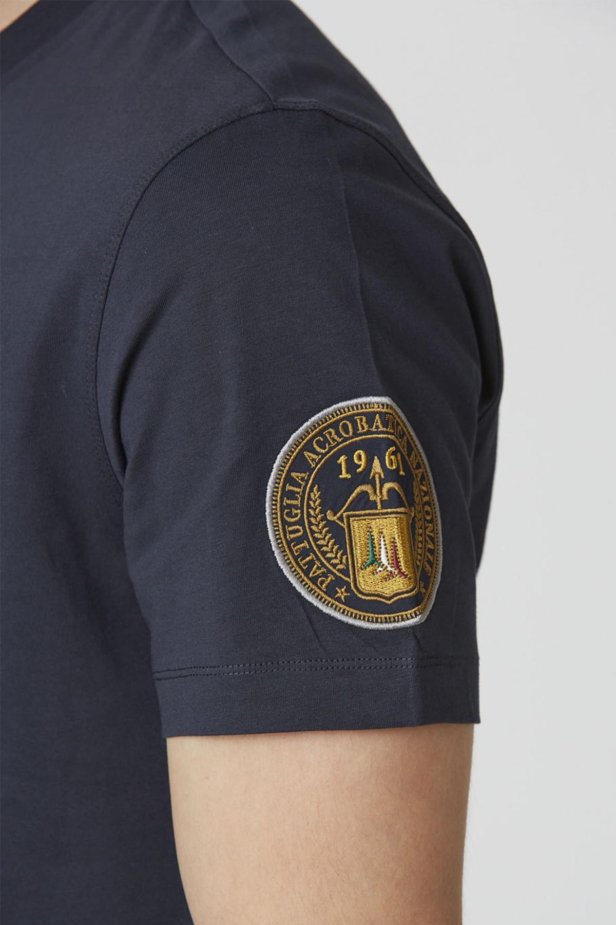 100% cotton navy blue t-shirt with flocked print - Image n°4