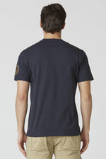 100% cotton navy blue t-shirt with flocked print - Image n°3