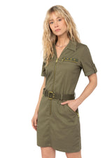Khaki army dress with belt - Image n°1
