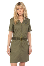 Khaki army dress with belt - Image n°8