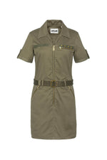 Khaki army dress with belt - Image n°5
