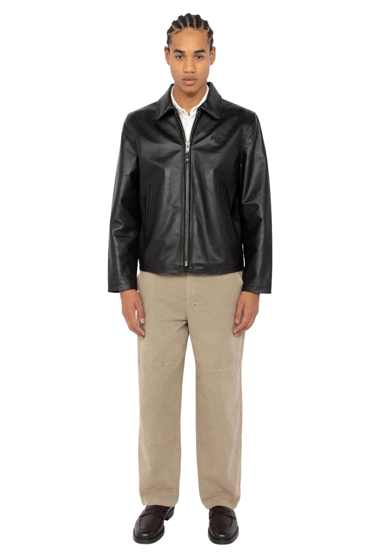 Black cowhide leather jacket with shirt collar - Image n°7