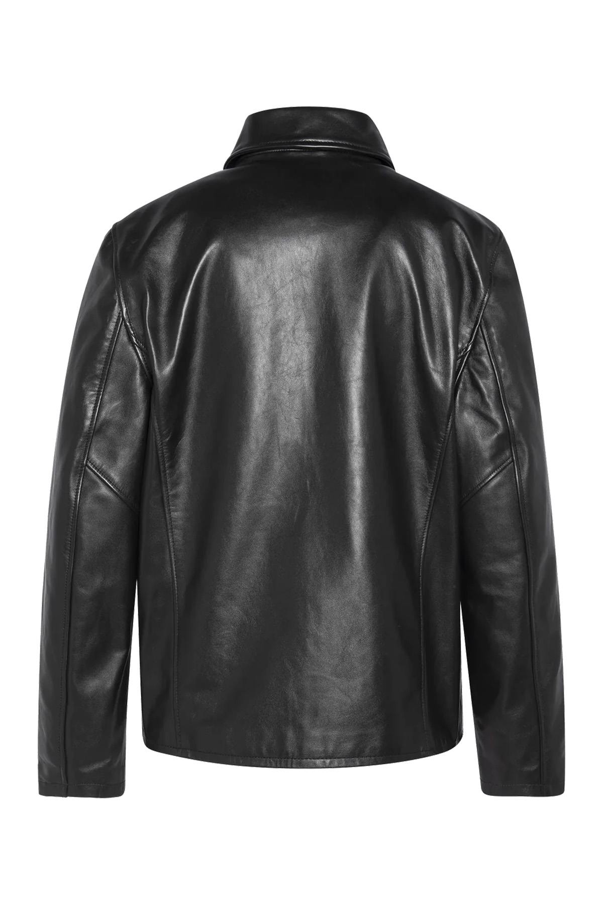 Black cowhide leather jacket with shirt collar - Image n°6