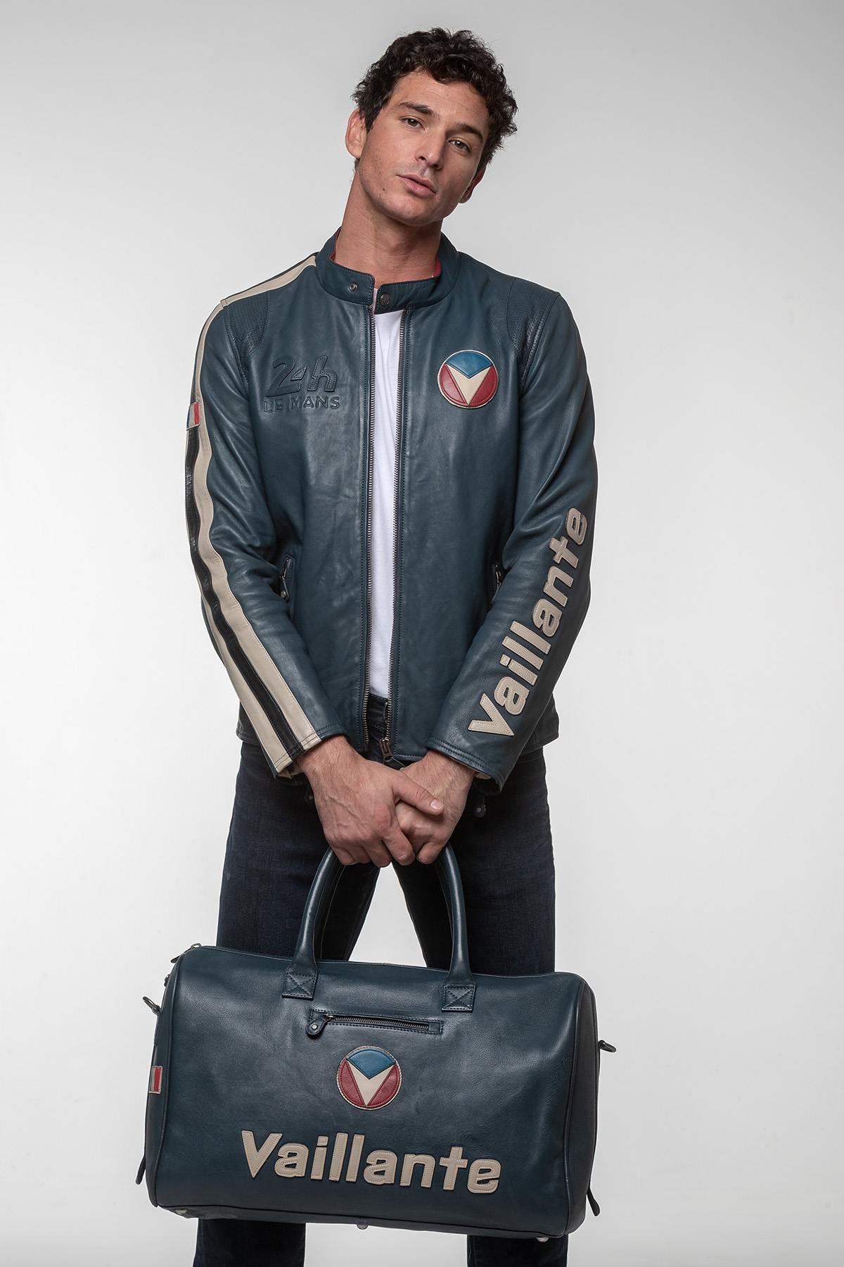 Michel Vaillant Royal Blue Leather Travel Bag - Image n°3