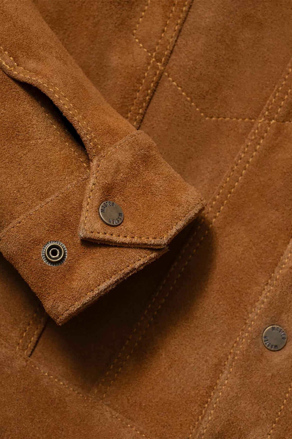Rugged suede leather trucker jacket with buffalo leather collar - Image n°14