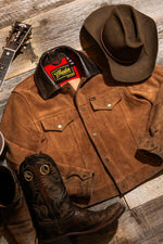 Rugged suede leather trucker jacket with buffalo leather collar - Image n°4