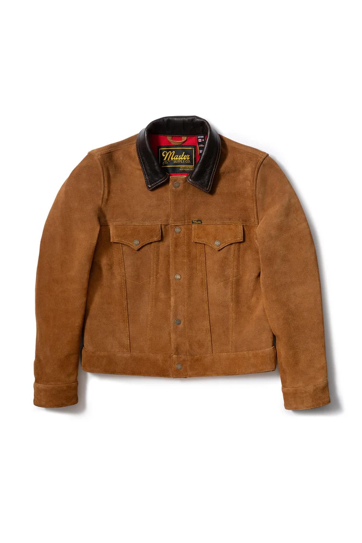 Rugged suede leather trucker jacket with buffalo leather collar - Image n°6