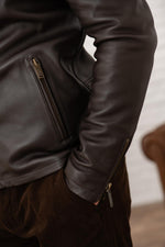 Cocoa-colored leather hooded jacket - Image n°6
