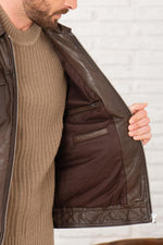 Mocha shirt collar leather jacket with two chest pockets - Image n°6