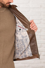 Cocoa-colored leather jacket with shirt collar - Image n°6