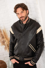 Vintage style black and white leather varsity teddy - Image n°6