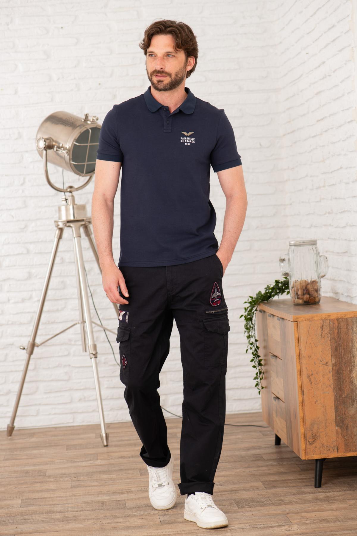 PAF navy blue cotton polo shirt - Image n°1