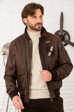 Chocolate-colored "Black Panthers" leather bomber jacket - Image n°1