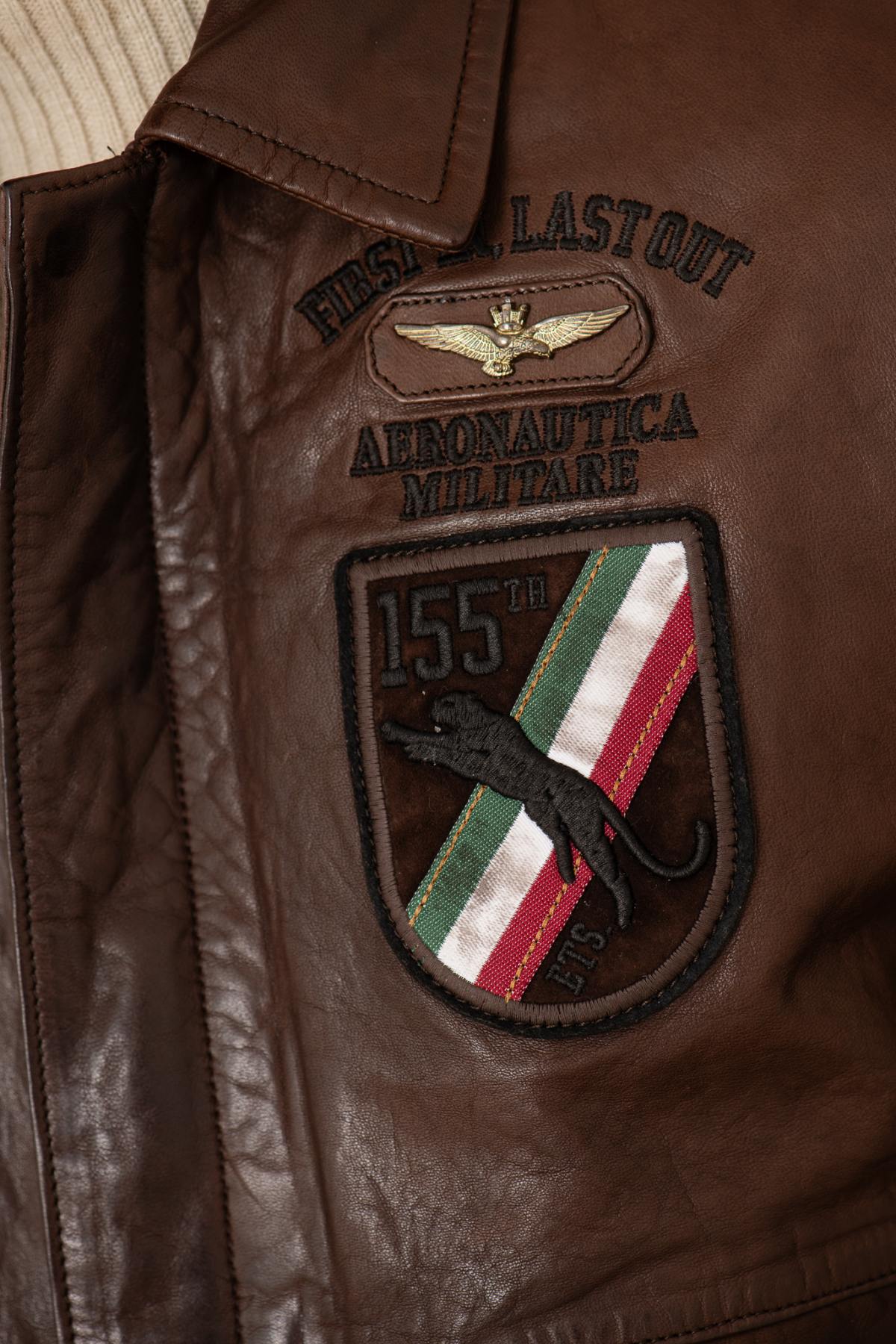 Chocolate-colored "Black Panthers" leather bomber jacket - Image n°4