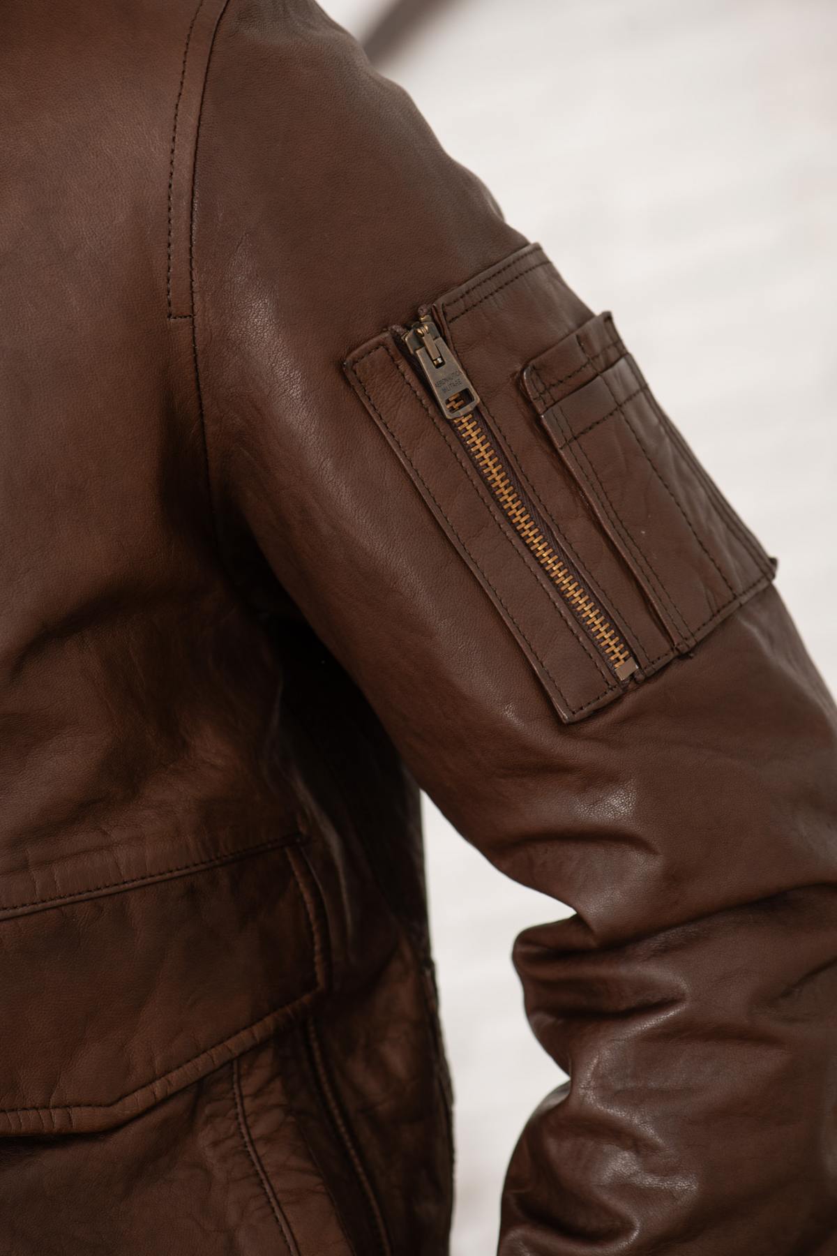 Chocolate-colored "Black Panthers" leather bomber jacket - Image n°7