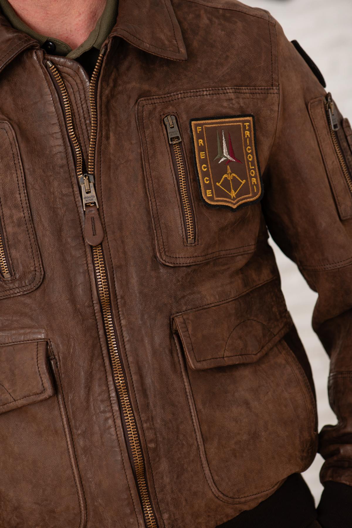 Distressed brown leather bomber jacket - Image n°3