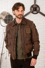 Distressed brown leather bomber jacket - Image n°7