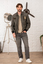 Aged gray leather bomber jacket - Image n°2