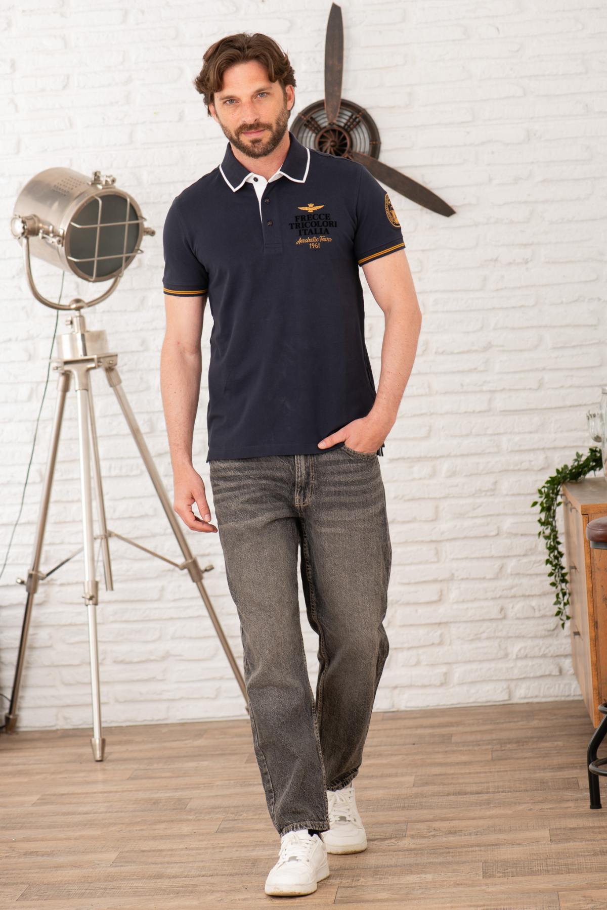 Navy blue and gold polo shirt - Image n°3