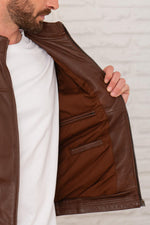 Classic brown sheep leather jacket with a regular fit and biker touch. - Image n°7