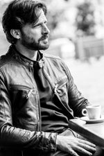 Skinny fit charcoal biker collar leather jacket - Image n°5