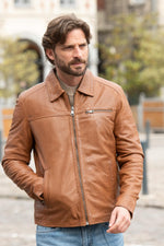Camel vegetable-tanned leather jacket with shirt collar - Image n°8