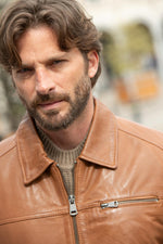 Camel vegetable-tanned leather jacket with shirt collar - Image n°4